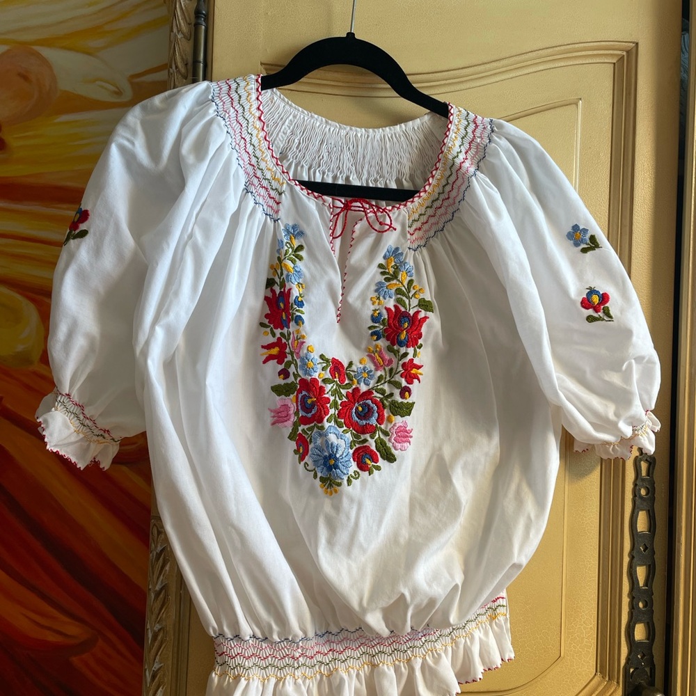 Embroidered White Peasant Blouse